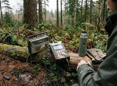 Professional workspace relevant to topic showing a damp patch of pine needles in Galloway Forest
